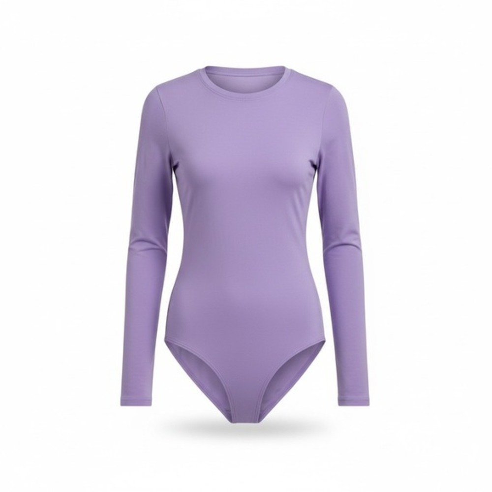 Lavender Purple Long Sleeve Ribbed Crew Neck Bodysuit Slim Fit S/M